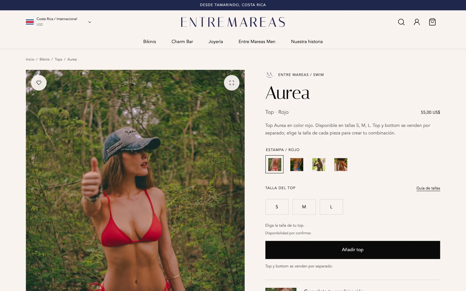 Página de produto do top Aurea vermelho, com a galeria de fotos