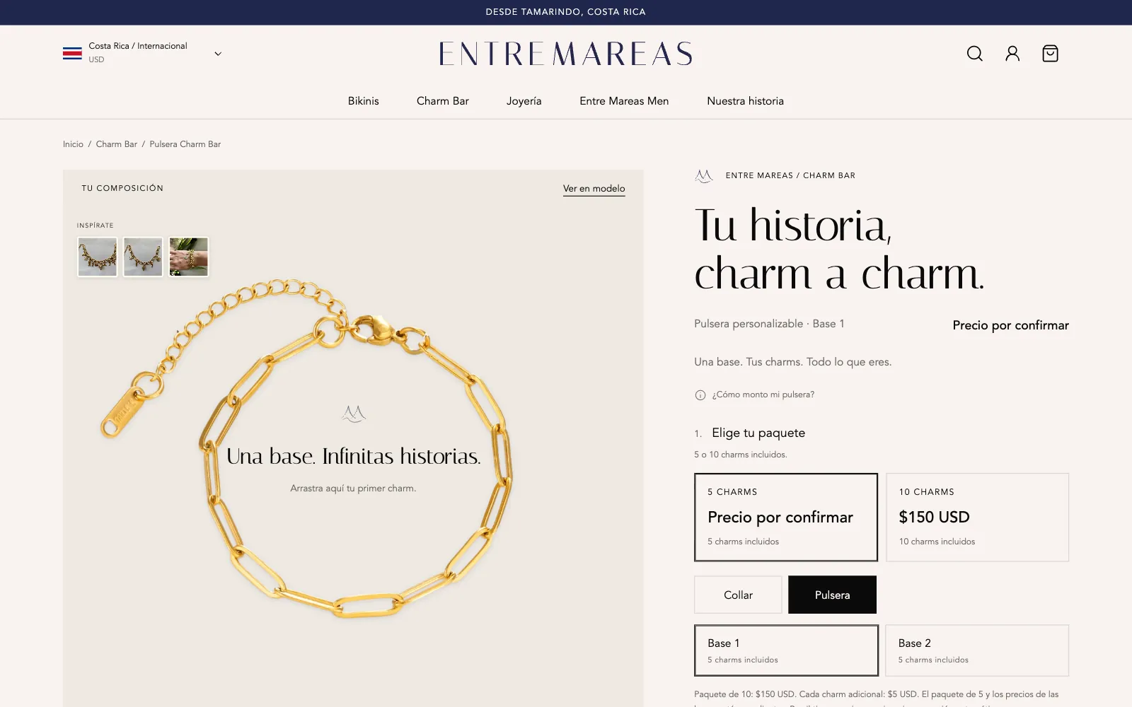 Ateliê do Charm Bar com a pulseira e os pacotes de charms