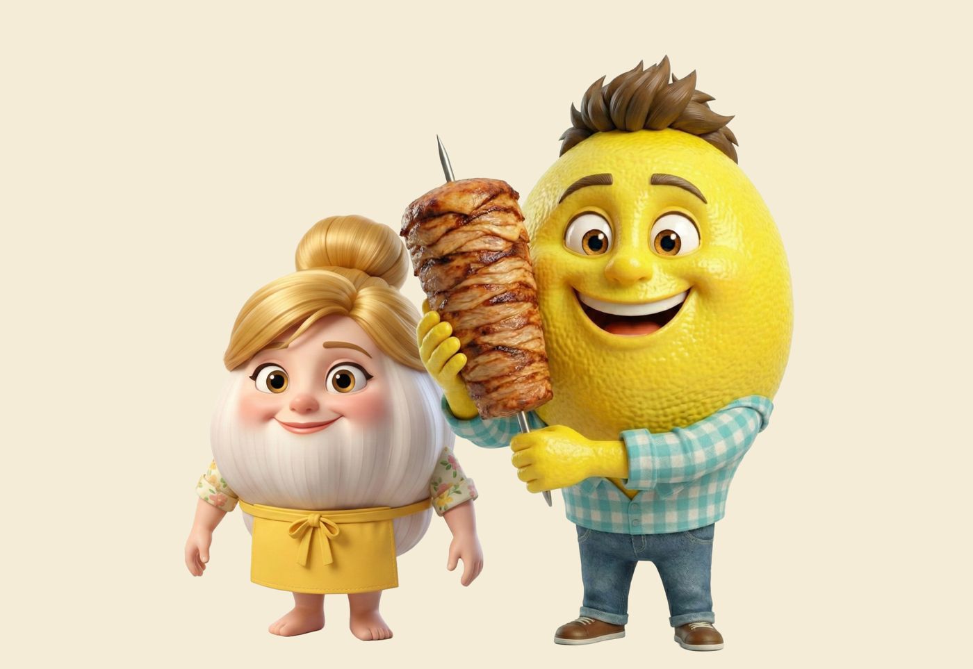 Mascotes em 3D, criado pela CGRabbit para o Garlic'n Lemons