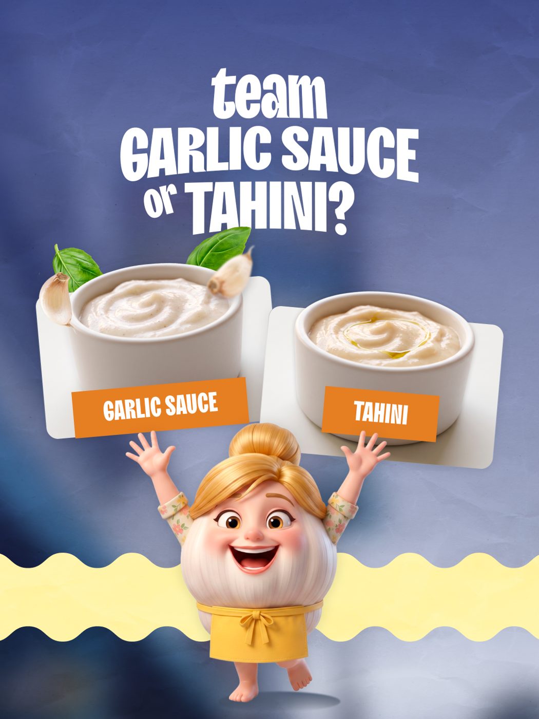 Post no Instagram: Team Garlic Sauce ou Tahini?, criado pela CGRabbit para o Garlic'n Lemons