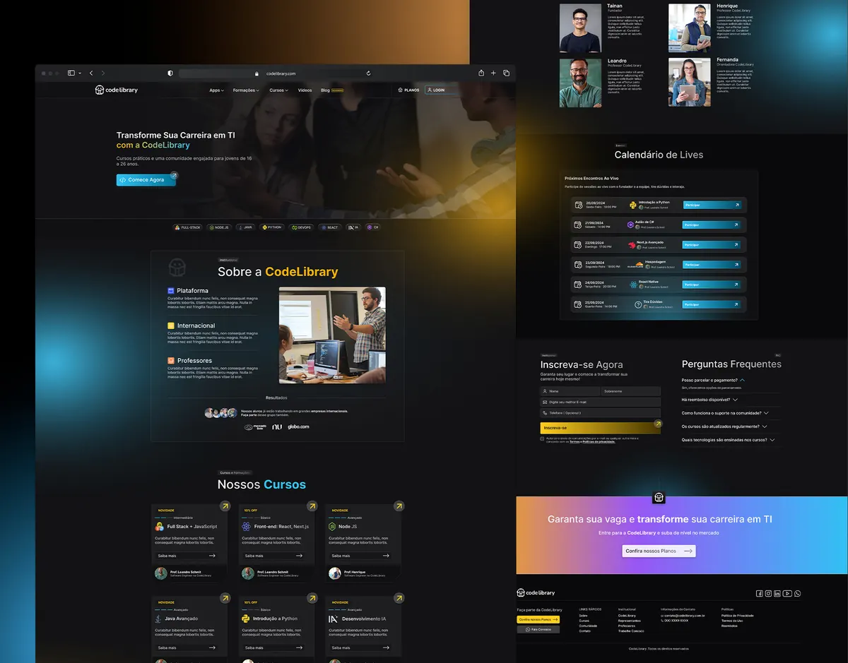 Design da landing page da CODELIBRARY, escola de tecnologia, criado pela CGRabbit