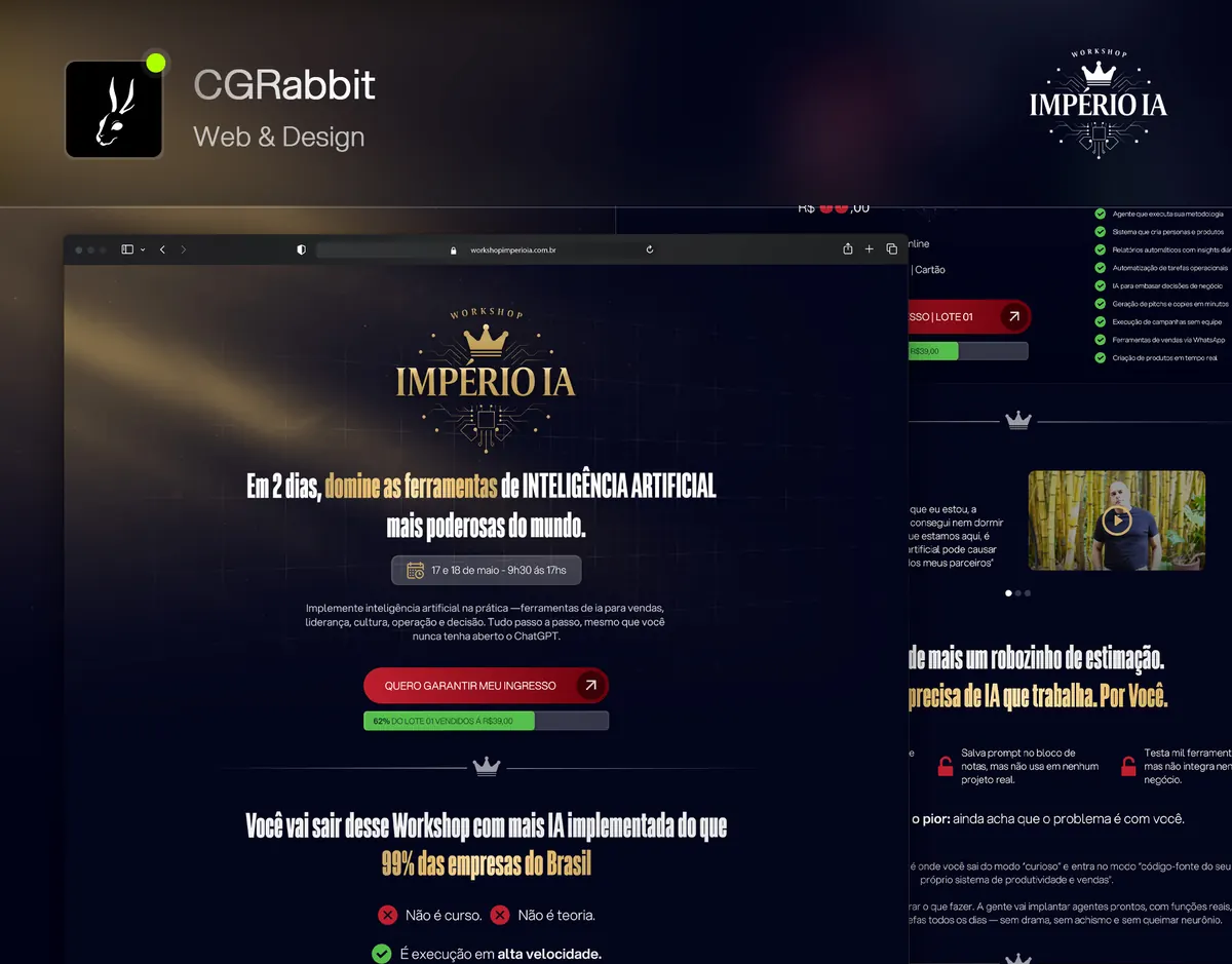 Landing page de venda do Workshop Império IA, criada pela CGRabbit
