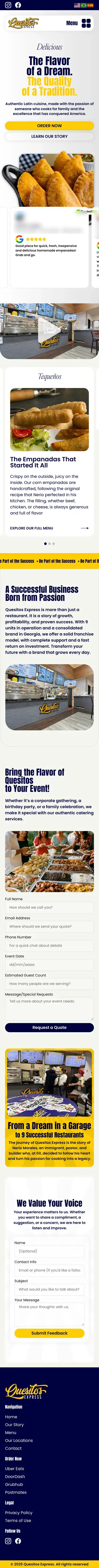 O site da Quesito's Express, no celular